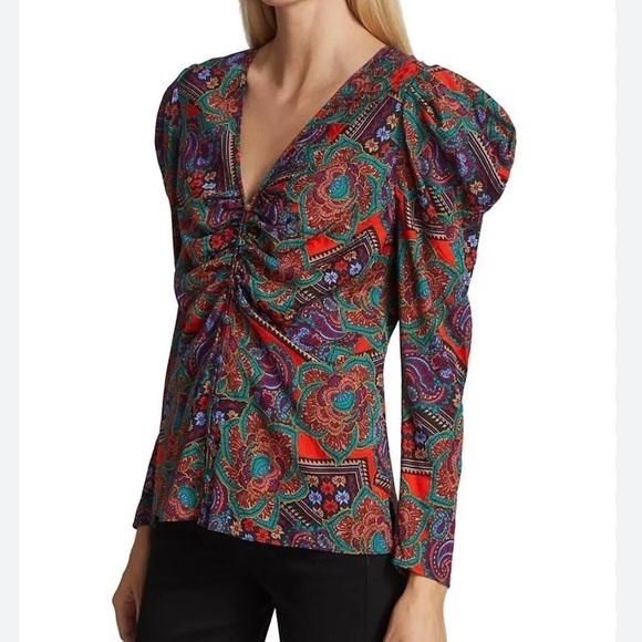 Veronica Beard Simmons Puff Sleeve Silk Blend Top - Picture 11 of 14